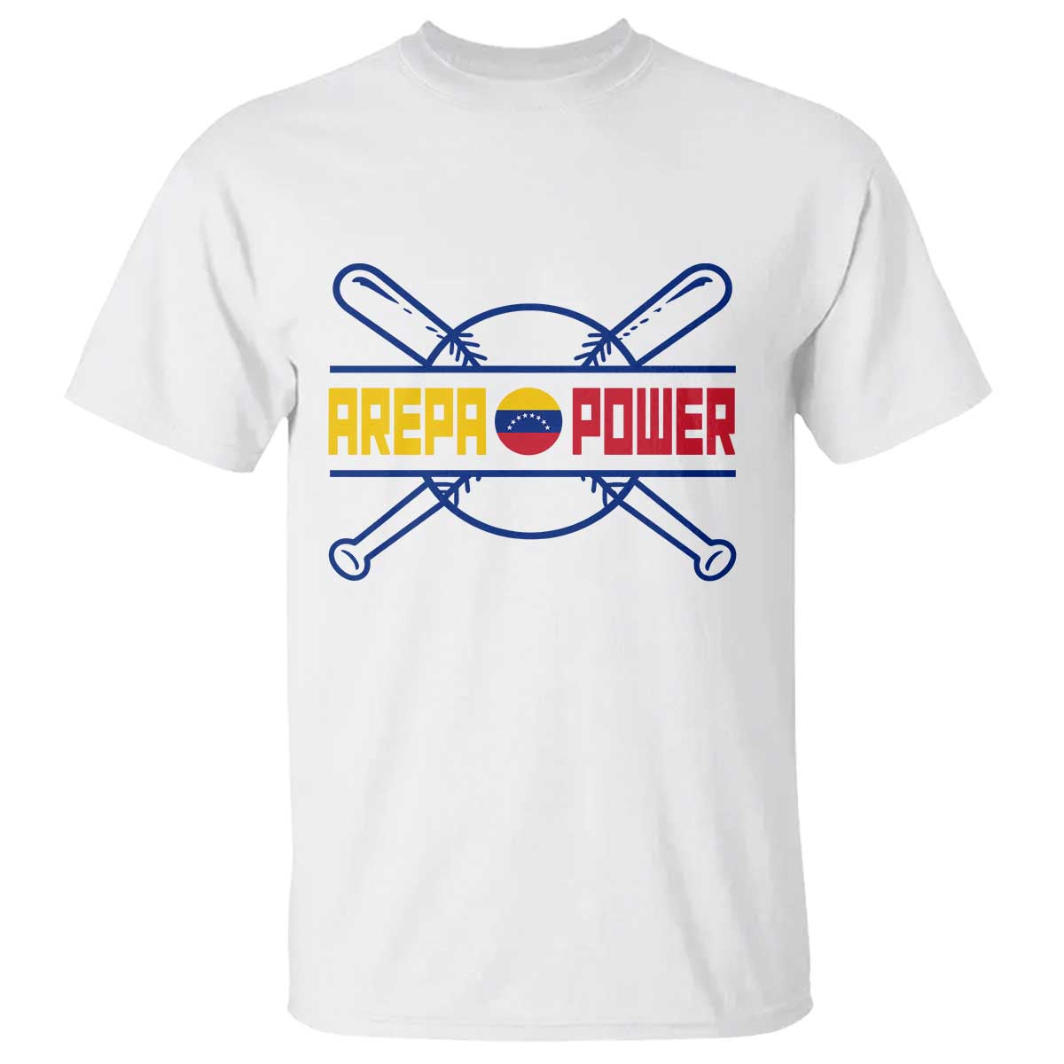 Arepa Power Baseball Crossed Bats T Shirt Funny Venezuelan Pride Gift for Latino Sports Fans