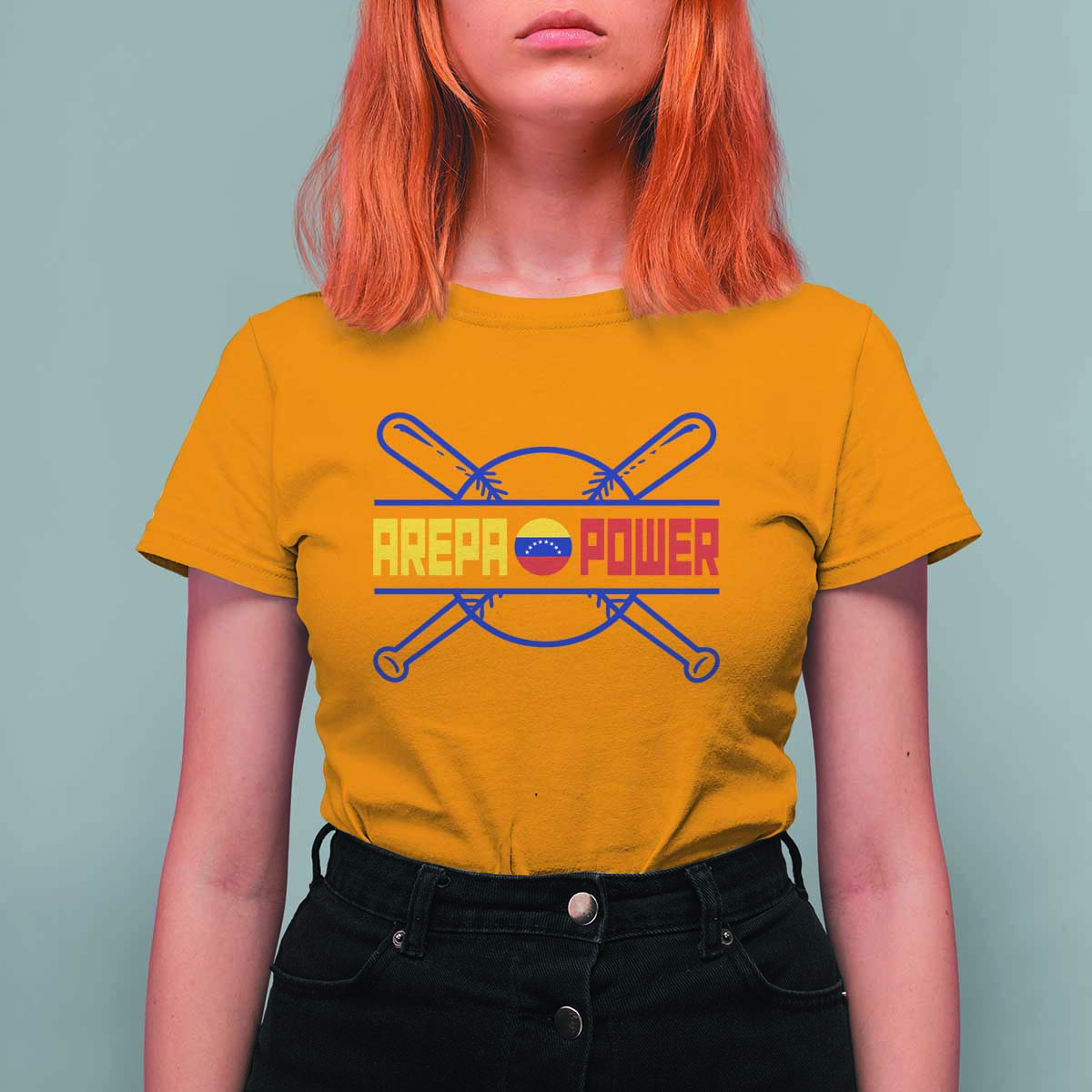 Arepa Power Baseball Crossed Bats T Shirt For Women Funny Venezuelan Pride Gift for Latino Sports Fans