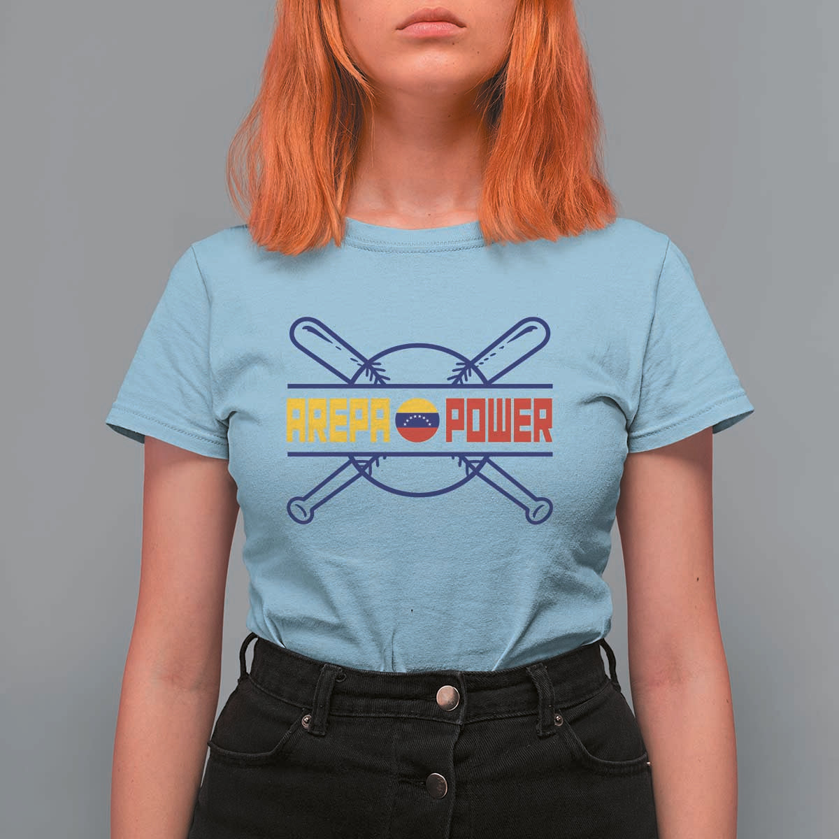 Arepa Power Baseball Crossed Bats T Shirt For Women Funny Venezuelan Pride Gift for Latino Sports Fans