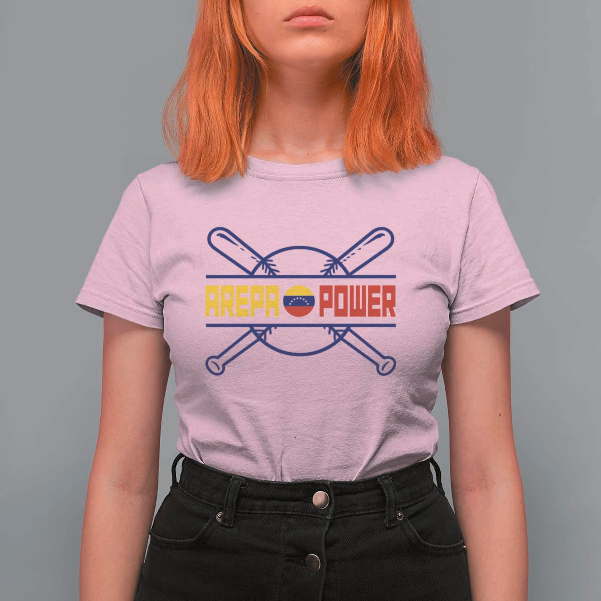Arepa Power Baseball Crossed Bats T Shirt For Women Funny Venezuelan Pride Gift for Latino Sports Fans