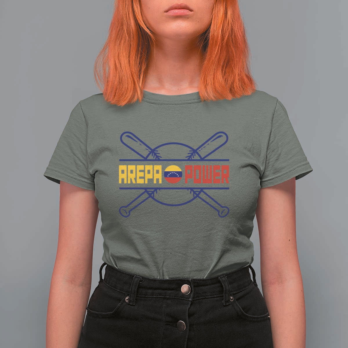 Arepa Power Baseball Crossed Bats T Shirt For Women Funny Venezuelan Pride Gift for Latino Sports Fans