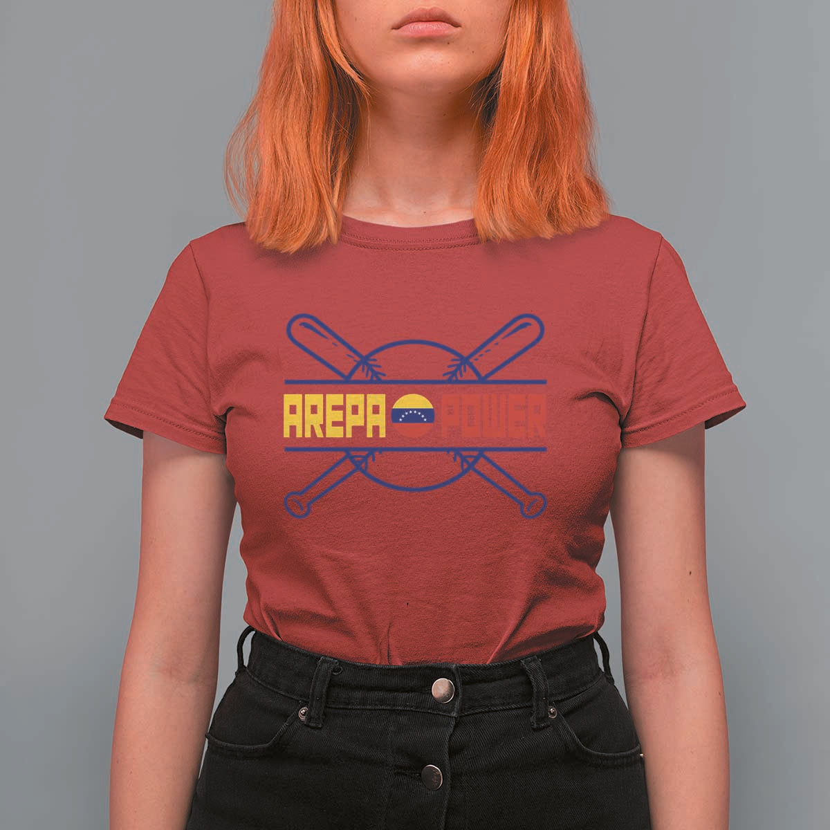 Arepa Power Baseball Crossed Bats T Shirt For Women Funny Venezuelan Pride Gift for Latino Sports Fans