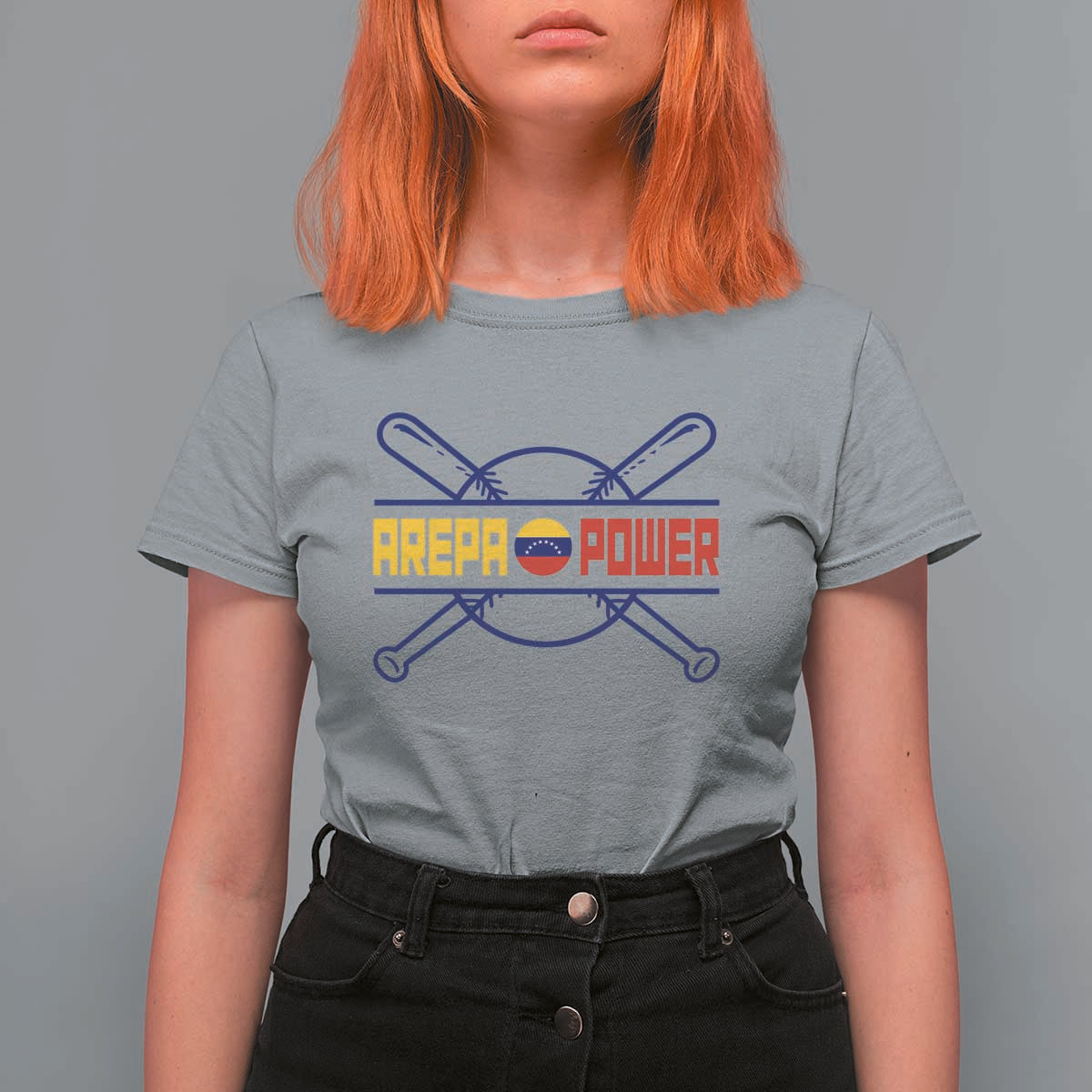 Arepa Power Baseball Crossed Bats T Shirt For Women Funny Venezuelan Pride Gift for Latino Sports Fans