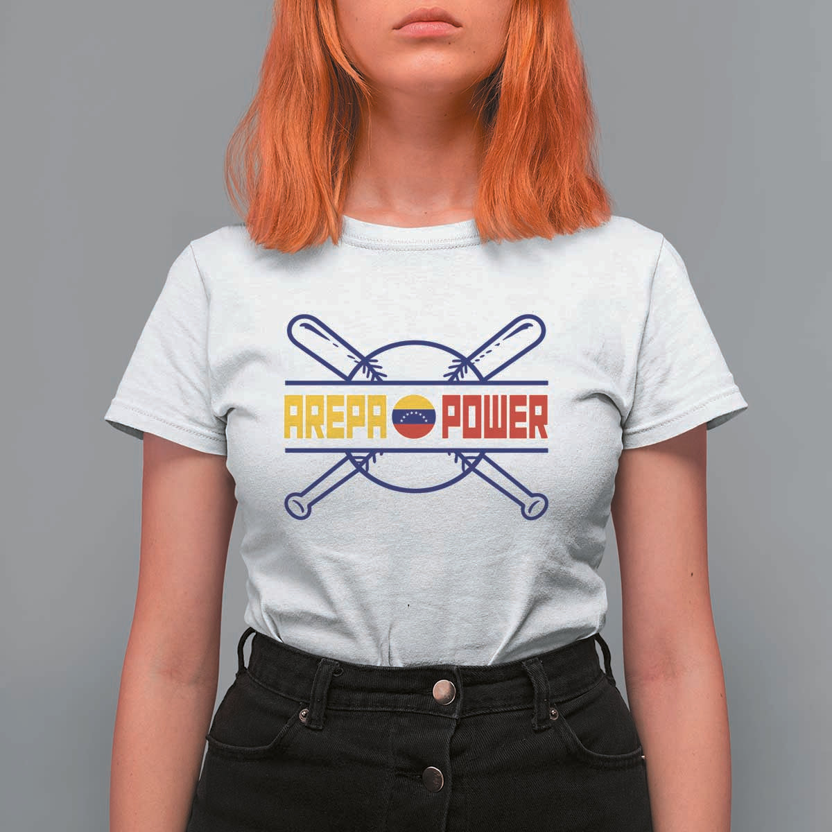 Arepa Power Baseball Crossed Bats T Shirt For Women Funny Venezuelan Pride Gift for Latino Sports Fans