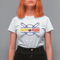 Arepa Power Baseball Crossed Bats T Shirt For Women Funny Venezuelan Pride Gift for Latino Sports Fans