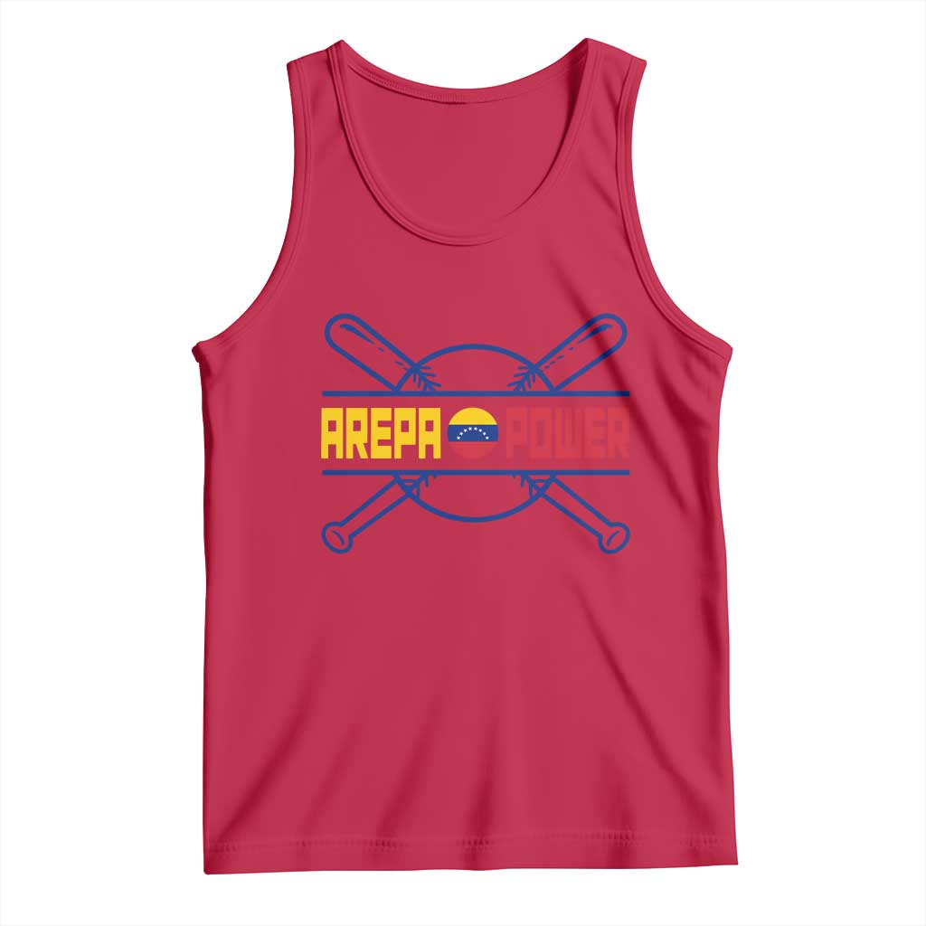 Arepa Power Baseball Crossed Bats Tank Top Funny Venezuelan Pride Gift for Latino Sports Fans