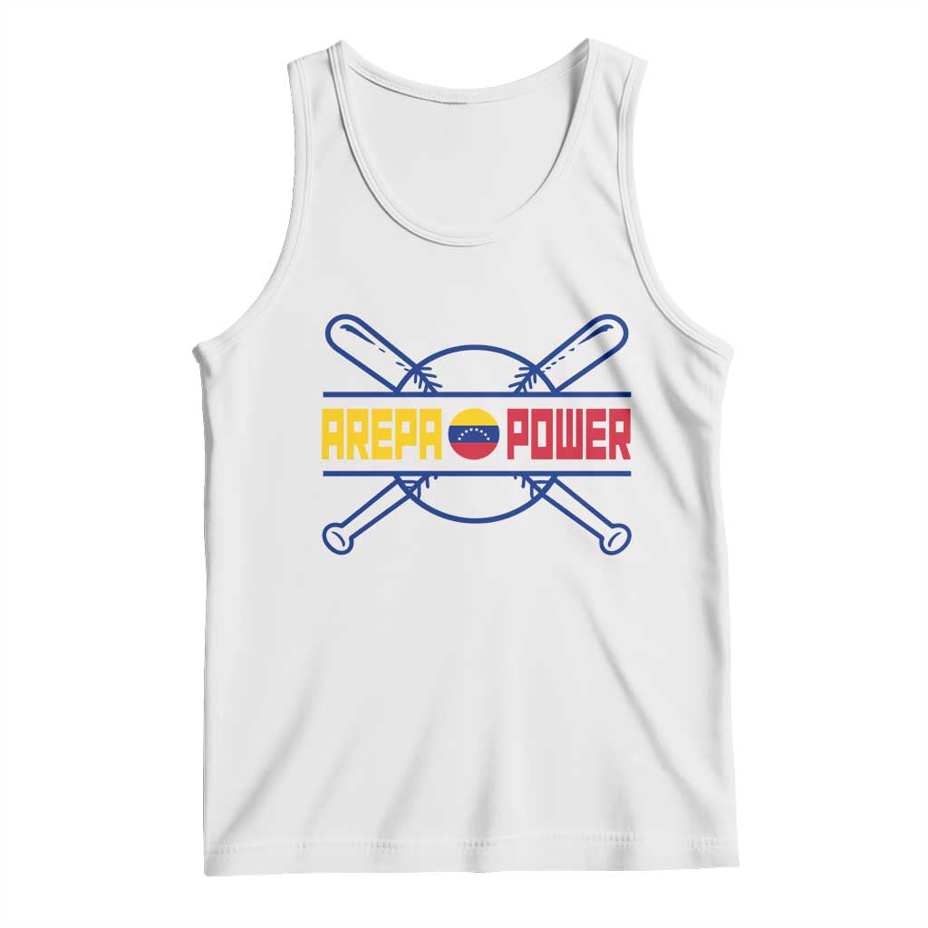 Arepa Power Baseball Crossed Bats Tank Top Funny Venezuelan Pride Gift for Latino Sports Fans