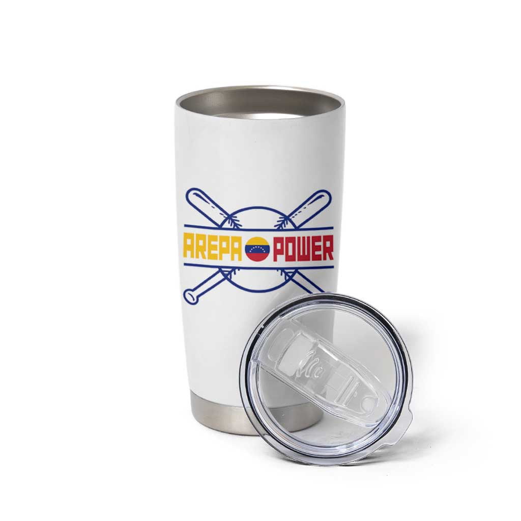 Arepa Power Baseball Crossed Bats Tumbler Cup Funny Venezuelan Pride Gift for Latino Sports Fans