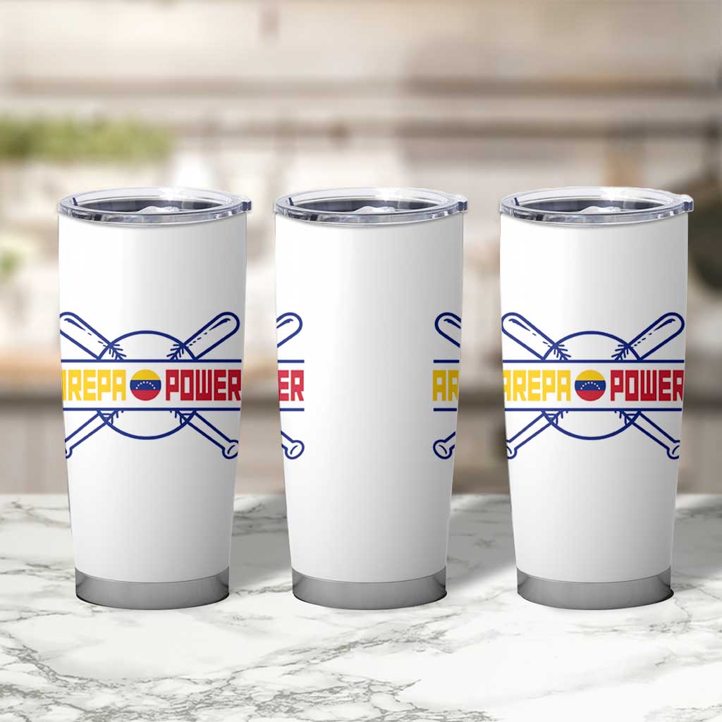 Arepa Power Baseball Crossed Bats Tumbler Cup Funny Venezuelan Pride Gift for Latino Sports Fans