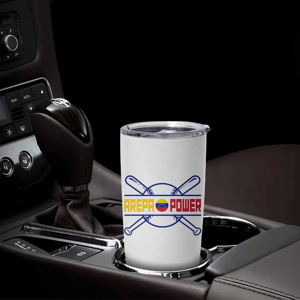 Arepa Power Baseball Crossed Bats Tumbler Cup Funny Venezuelan Pride Gift for Latino Sports Fans