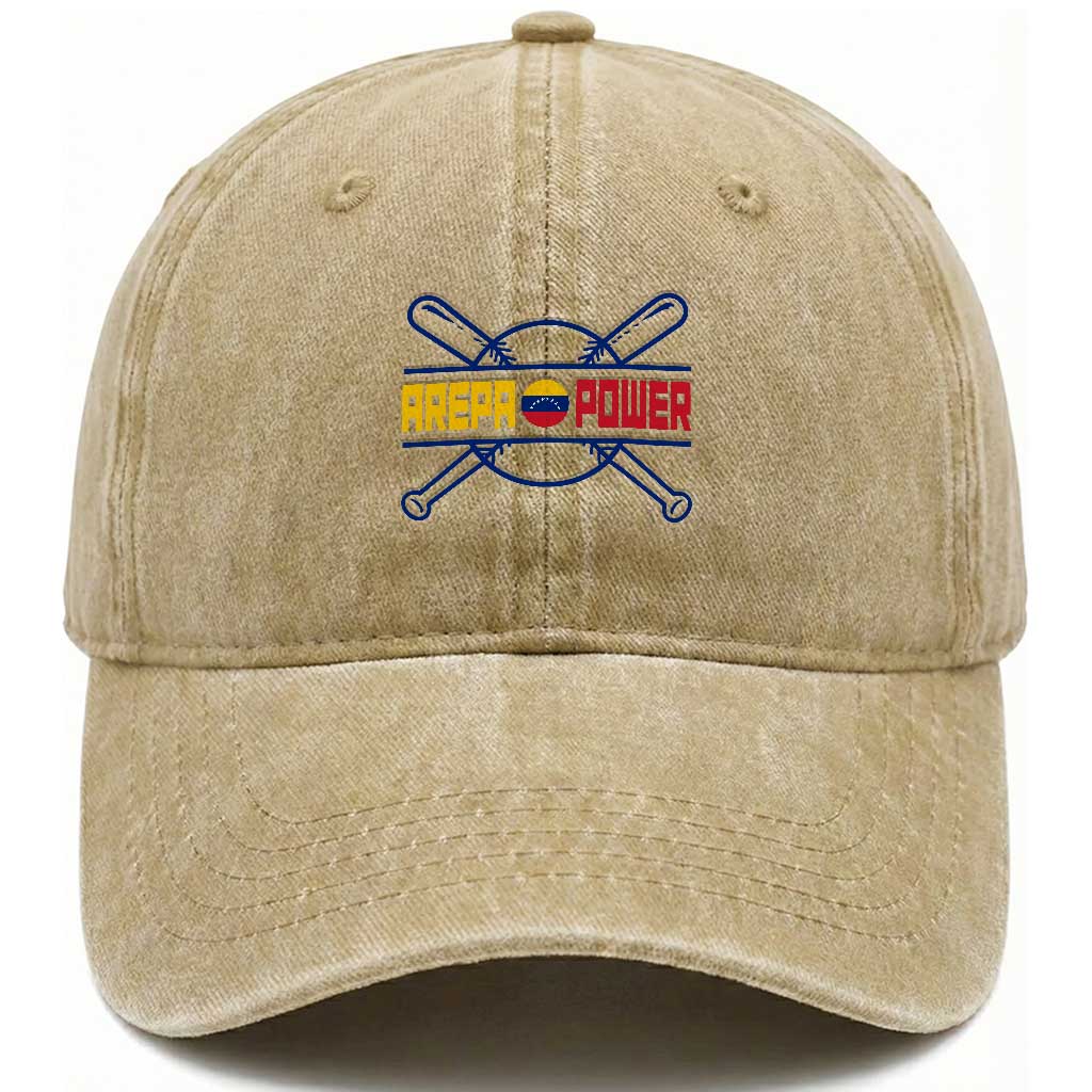 Arepa Power Baseball Crossed Bats Washed Cotton Baseball Cap Funny Venezuelan Pride Gift for Latino Sports Fans
