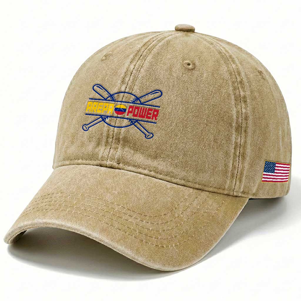 Arepa Power Baseball Crossed Bats Washed Cotton Baseball Cap Funny Venezuelan Pride Gift for Latino Sports Fans