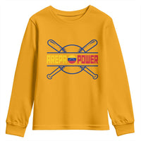 Arepa Power Baseball Crossed Bats Youth Sweatshirt Funny Venezuelan Pride Gift for Latino Sports Fans