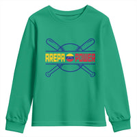 Arepa Power Baseball Crossed Bats Youth Sweatshirt Funny Venezuelan Pride Gift for Latino Sports Fans