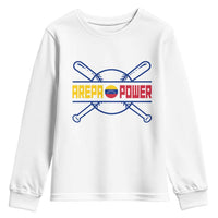 Arepa Power Baseball Crossed Bats Youth Sweatshirt Funny Venezuelan Pride Gift for Latino Sports Fans