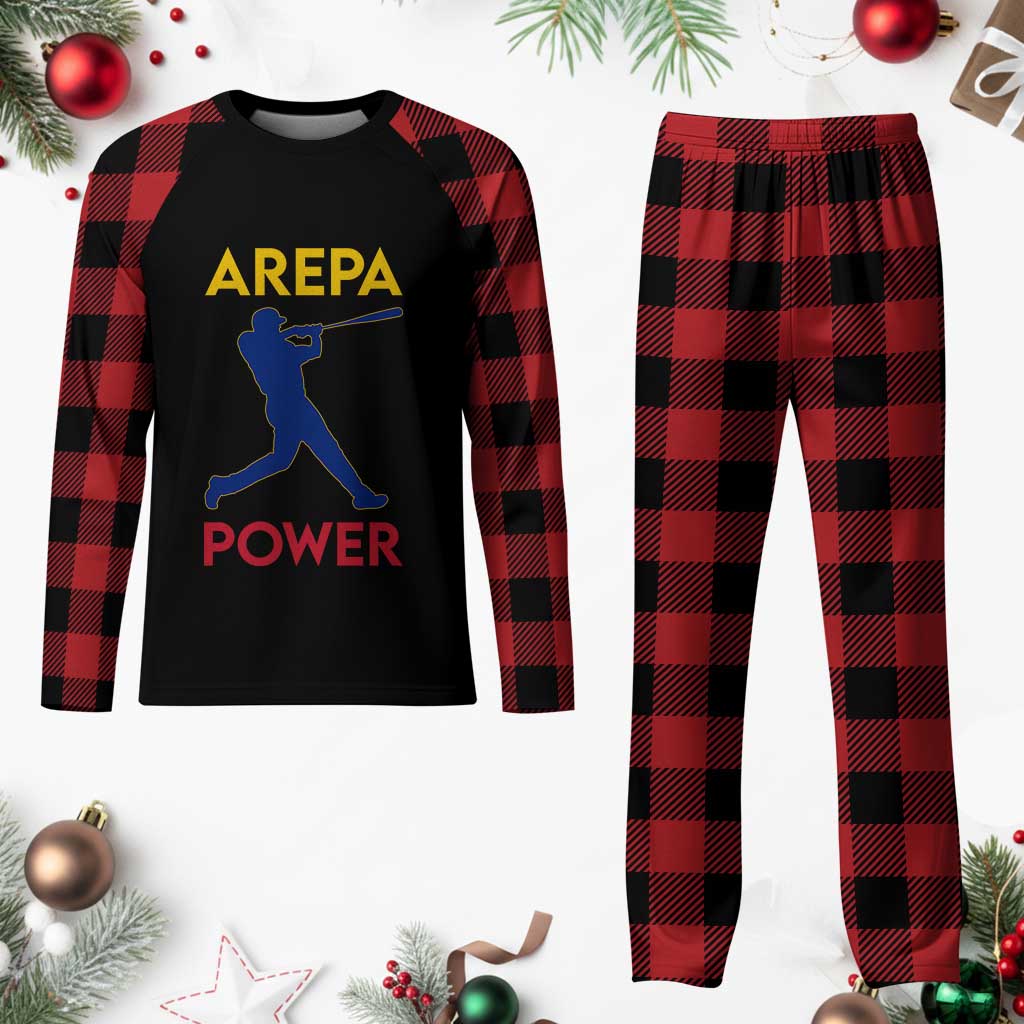 Arepa Power Baseball Batter Silhouette Plaid Pajama Set Venezuelan Pride Beisbol for Baseball Fans