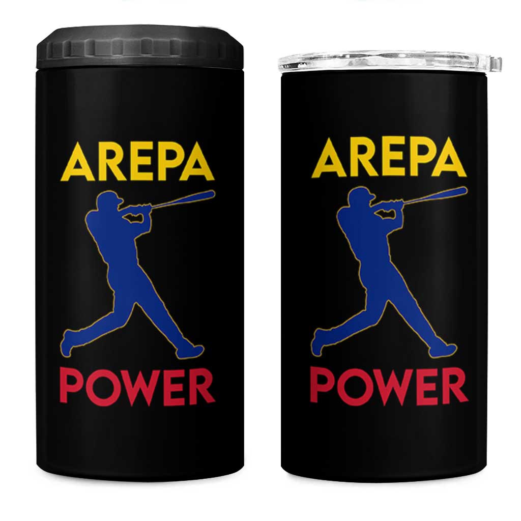 Arepa Power Baseball Batter Silhouette 4 in 1 Can Cooler Tumbler Venezuelan Pride Beisbol for Baseball Fans