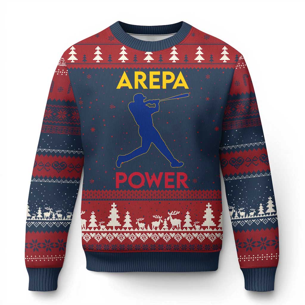 Arepa Power Baseball Batter Silhouette Ugly Christmas Sweater Venezuelan Pride Beisbol for Baseball Fans