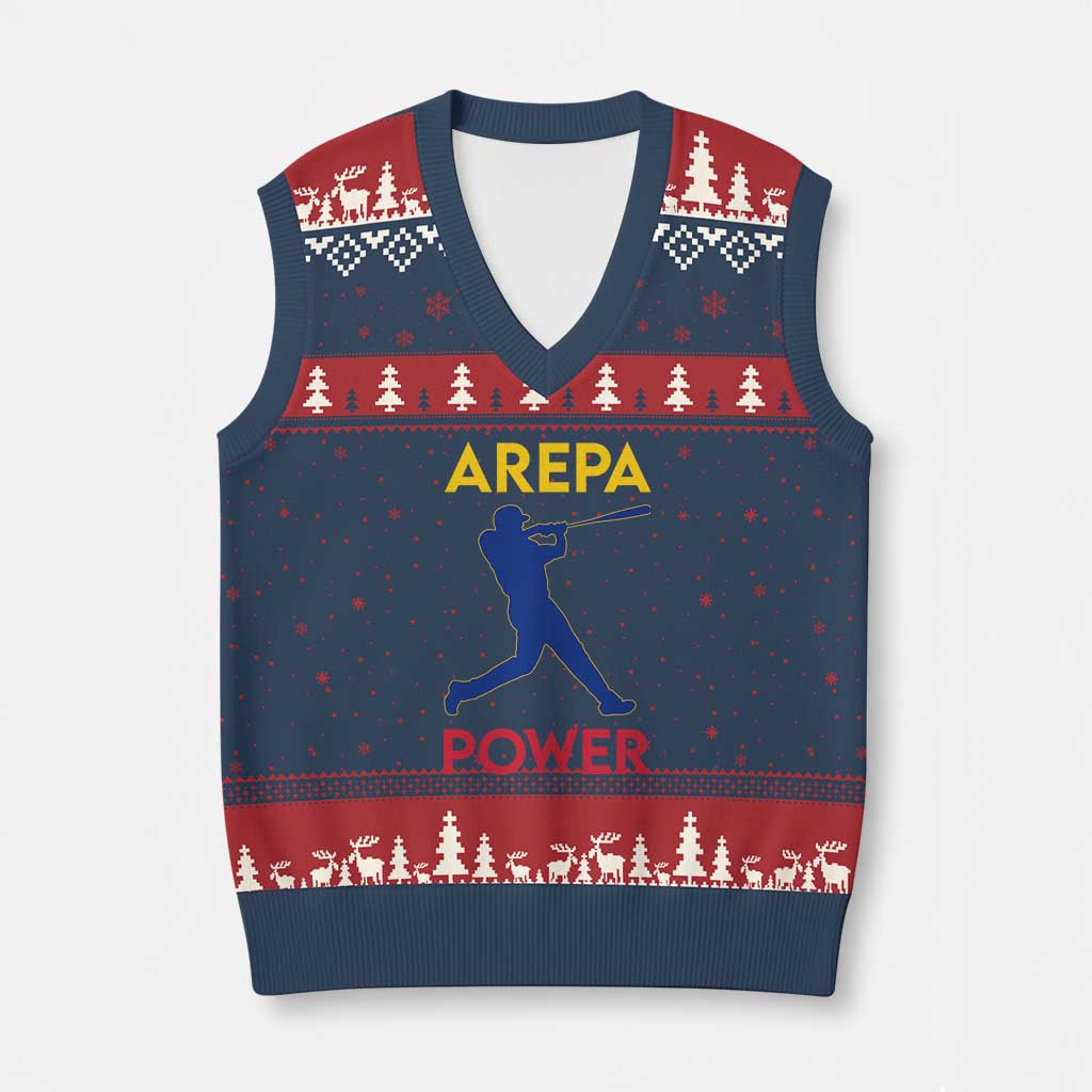 Arepa Power Baseball Batter Silhouette V-Neck Knit Sweater Vest Venezuelan Pride Beisbol for Baseball Fans
