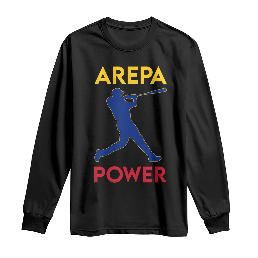 Arepa Power Baseball Batter Silhouette Long Sleeve Shirt Venezuelan Pride Beisbol for Baseball Fans