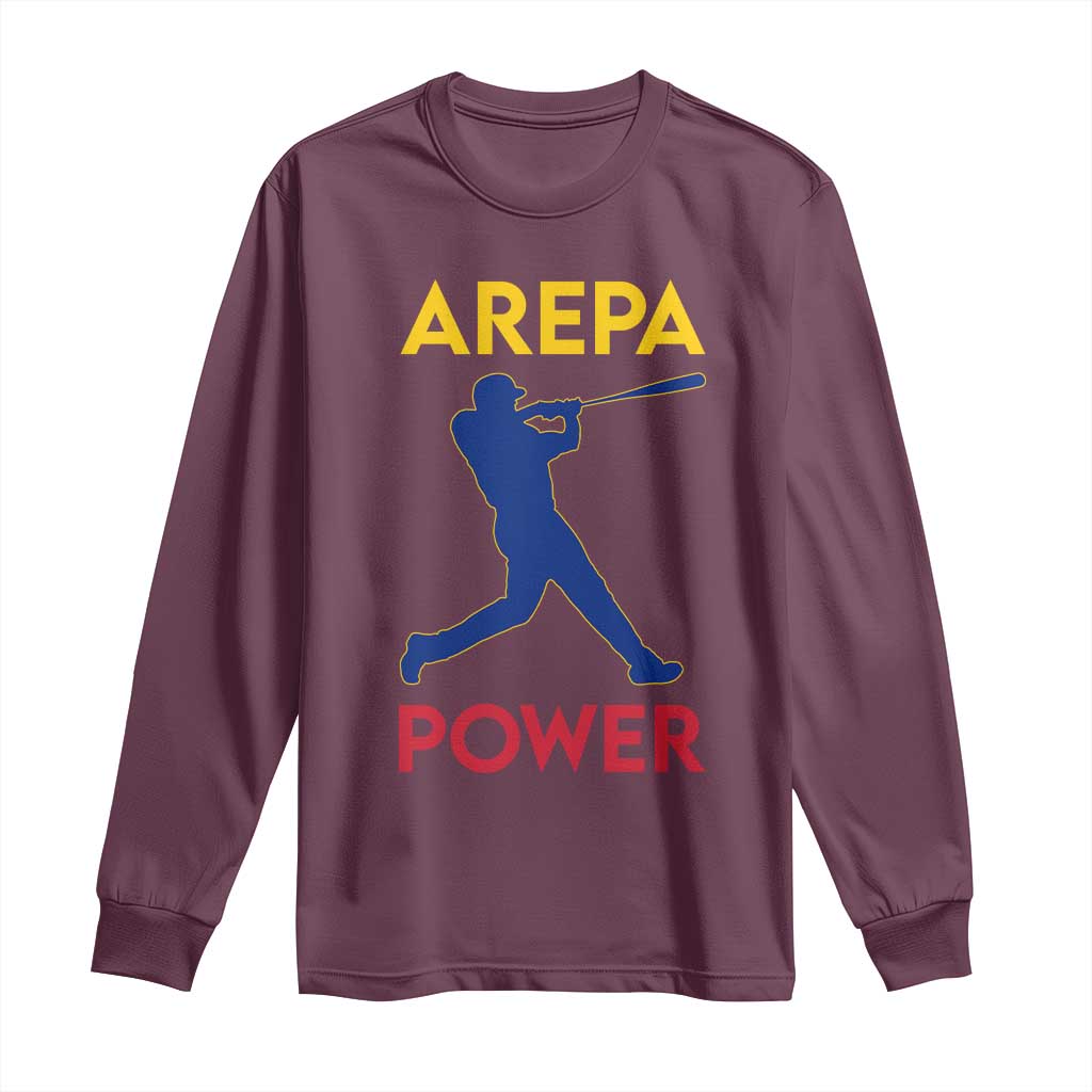 Arepa Power Baseball Batter Silhouette Long Sleeve Shirt Venezuelan Pride Beisbol for Baseball Fans