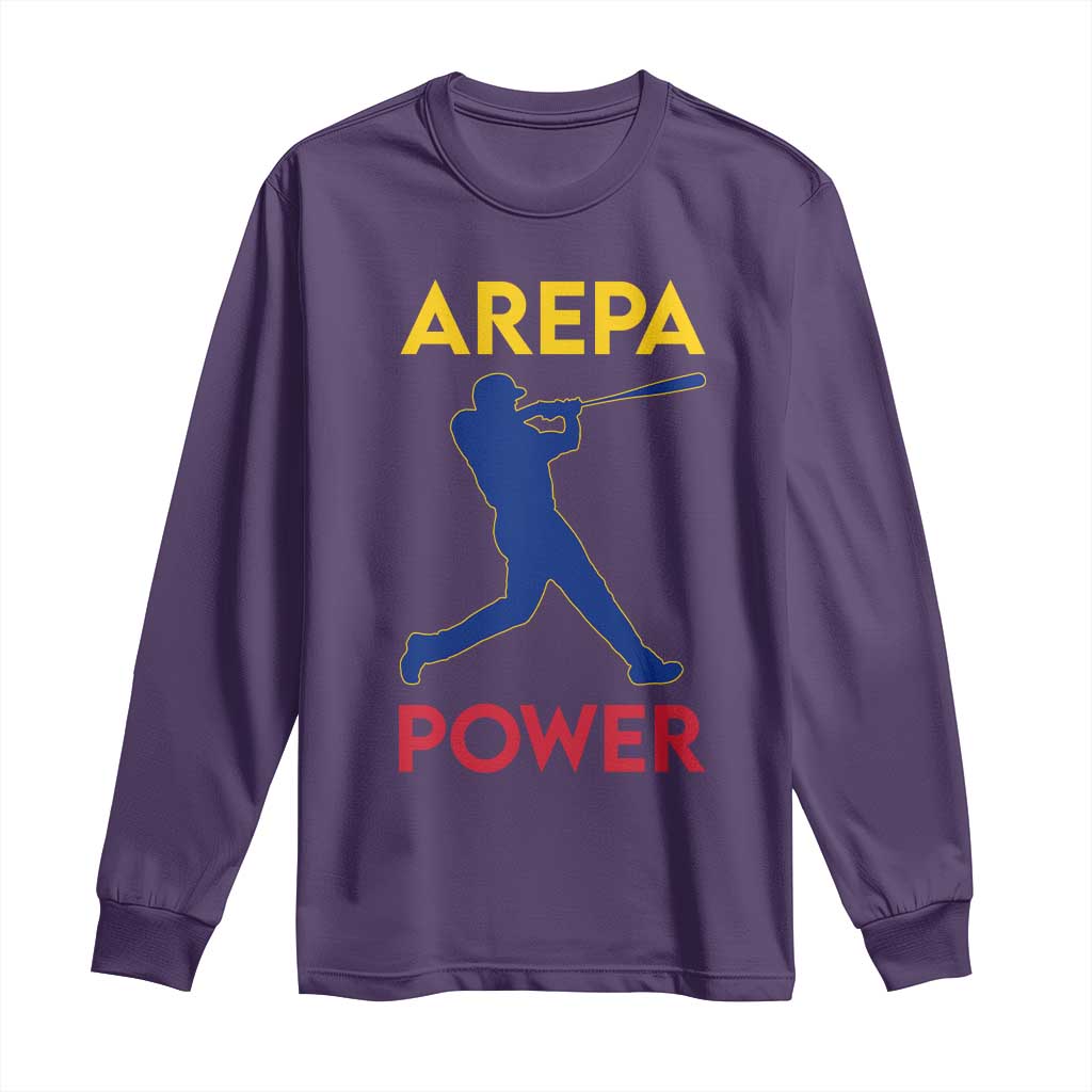 Arepa Power Baseball Batter Silhouette Long Sleeve Shirt Venezuelan Pride Beisbol for Baseball Fans