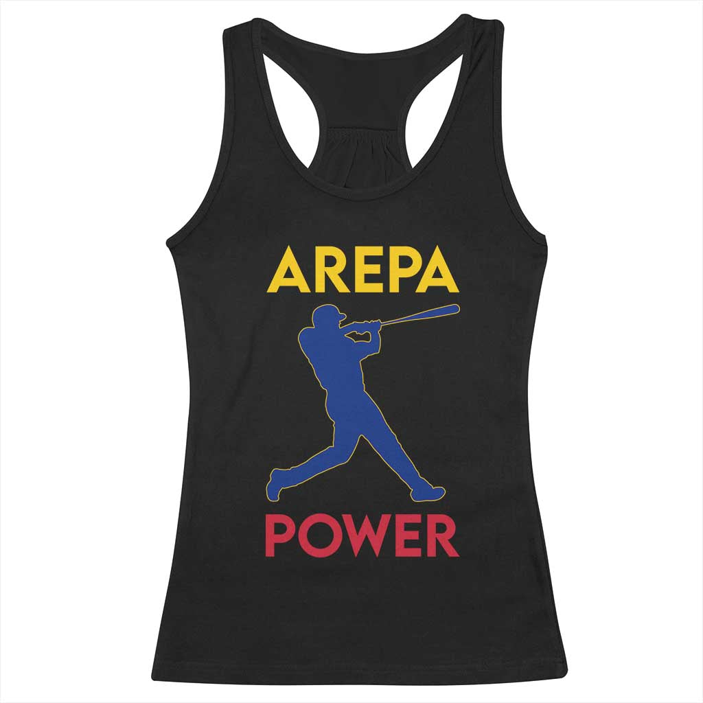 Arepa Power Baseball Batter Silhouette Racerback Tank Top Venezuelan Pride Beisbol for Baseball Fans