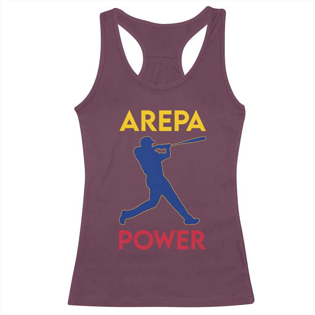 Arepa Power Baseball Batter Silhouette Racerback Tank Top Venezuelan Pride Beisbol for Baseball Fans