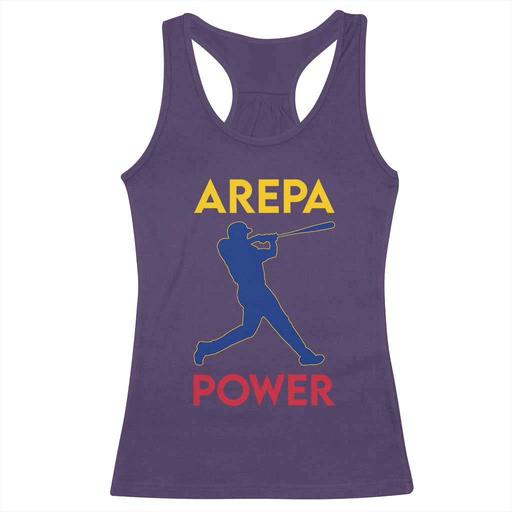 Arepa Power Baseball Batter Silhouette Racerback Tank Top Venezuelan Pride Beisbol for Baseball Fans