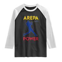 Arepa Power Baseball Batter Silhouette Raglan Shirt Venezuelan Pride Beisbol for Baseball Fans