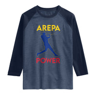 Arepa Power Baseball Batter Silhouette Raglan Shirt Venezuelan Pride Beisbol for Baseball Fans