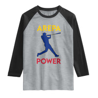 Arepa Power Baseball Batter Silhouette Raglan Shirt Venezuelan Pride Beisbol for Baseball Fans
