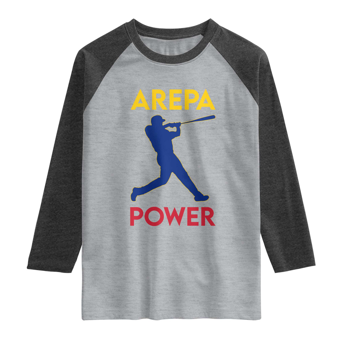 Arepa Power Baseball Batter Silhouette Raglan Shirt Venezuelan Pride Beisbol for Baseball Fans