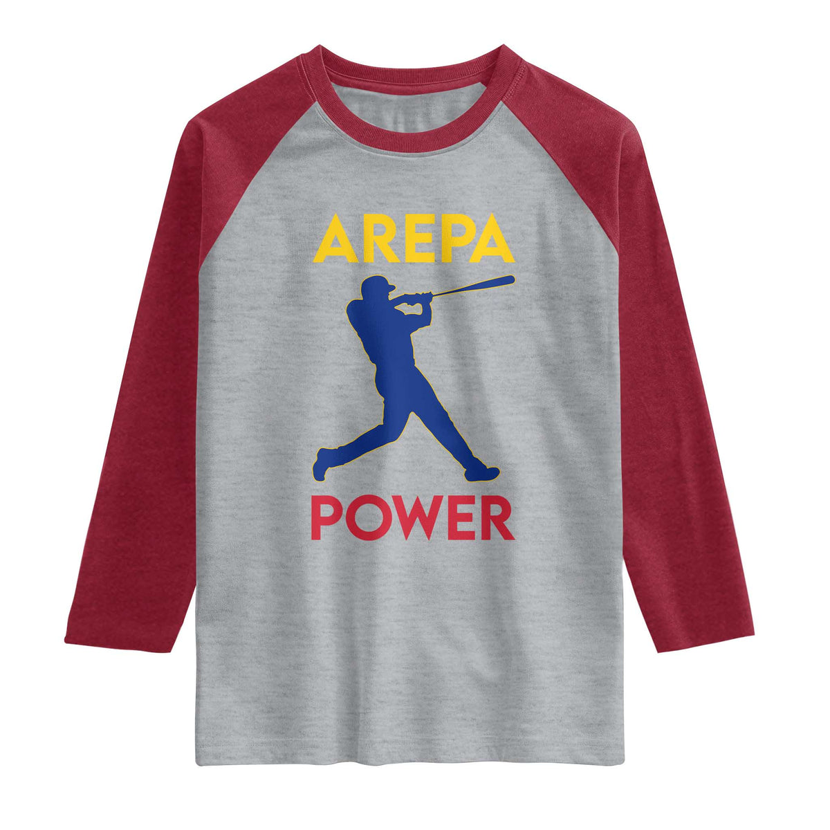 Arepa Power Baseball Batter Silhouette Raglan Shirt Venezuelan Pride Beisbol for Baseball Fans