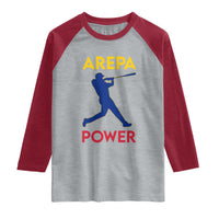 Arepa Power Baseball Batter Silhouette Raglan Shirt Venezuelan Pride Beisbol for Baseball Fans