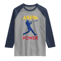 Arepa Power Baseball Batter Silhouette Raglan Shirt Venezuelan Pride Beisbol for Baseball Fans