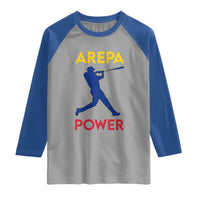 Arepa Power Baseball Batter Silhouette Raglan Shirt Venezuelan Pride Beisbol for Baseball Fans