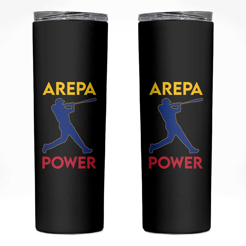 Arepa Power Baseball Batter Silhouette Skinny Tumbler Venezuelan Pride Beisbol for Baseball Fans