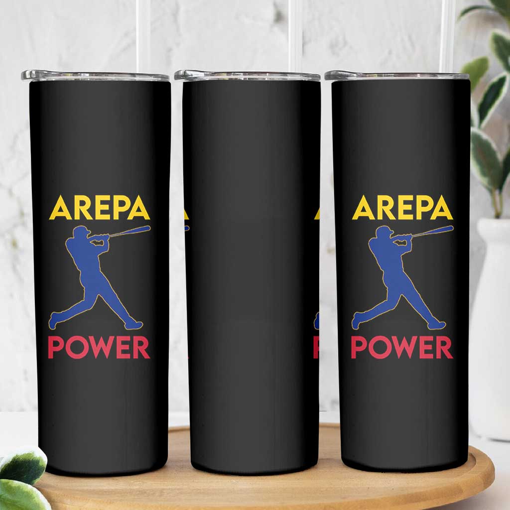 Arepa Power Baseball Batter Silhouette Skinny Tumbler Venezuelan Pride Beisbol for Baseball Fans
