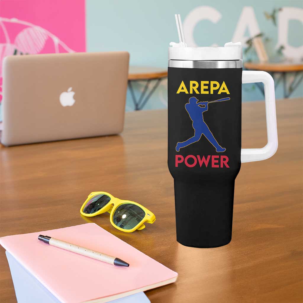 Arepa Power Baseball Batter Silhouette Tumbler With Handle Venezuelan Pride Beisbol for Baseball Fans