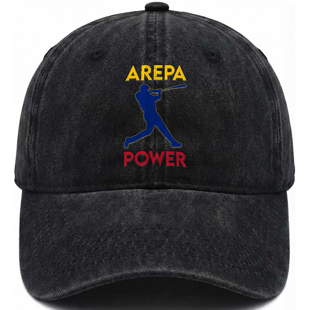 Arepa Power Baseball Batter Silhouette Washed Cotton Baseball Cap Venezuelan Pride Beisbol for Baseball Fans