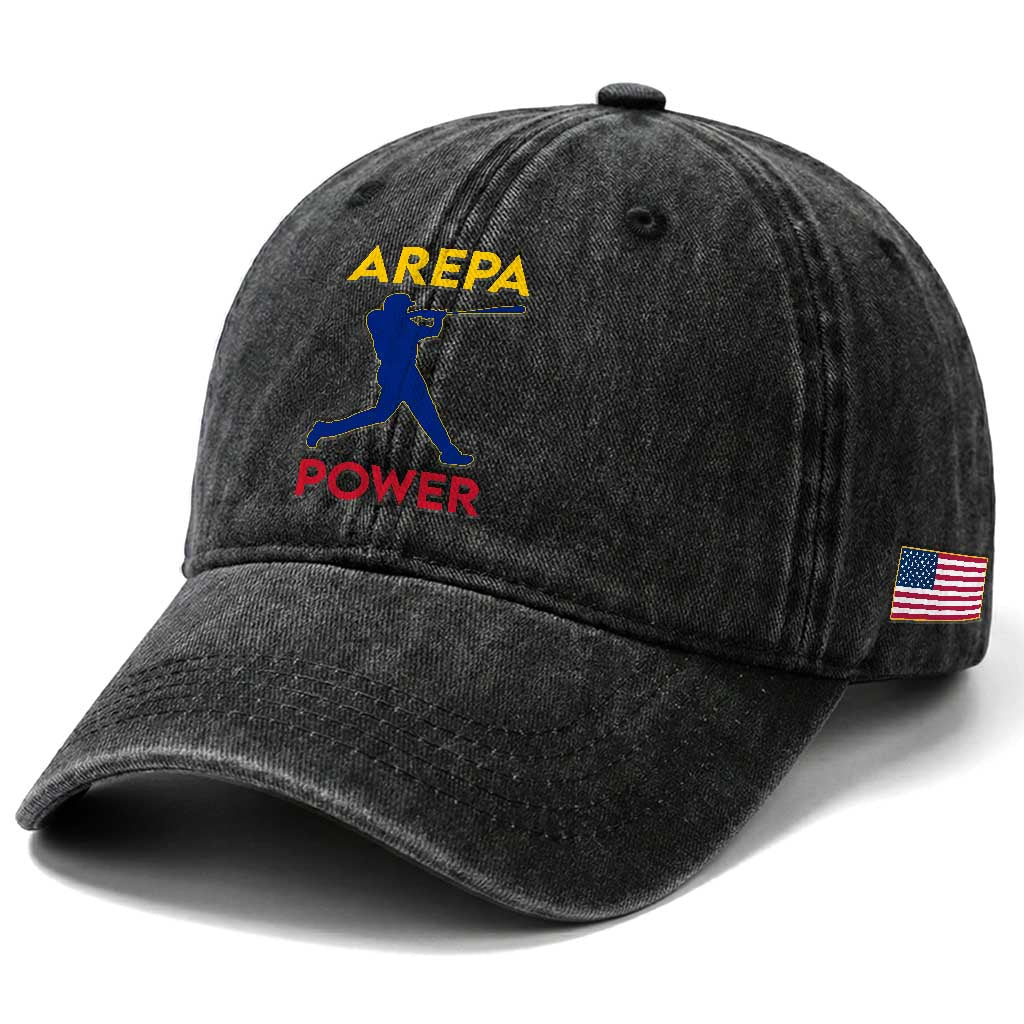 Arepa Power Baseball Batter Silhouette Washed Cotton Baseball Cap Venezuelan Pride Beisbol for Baseball Fans