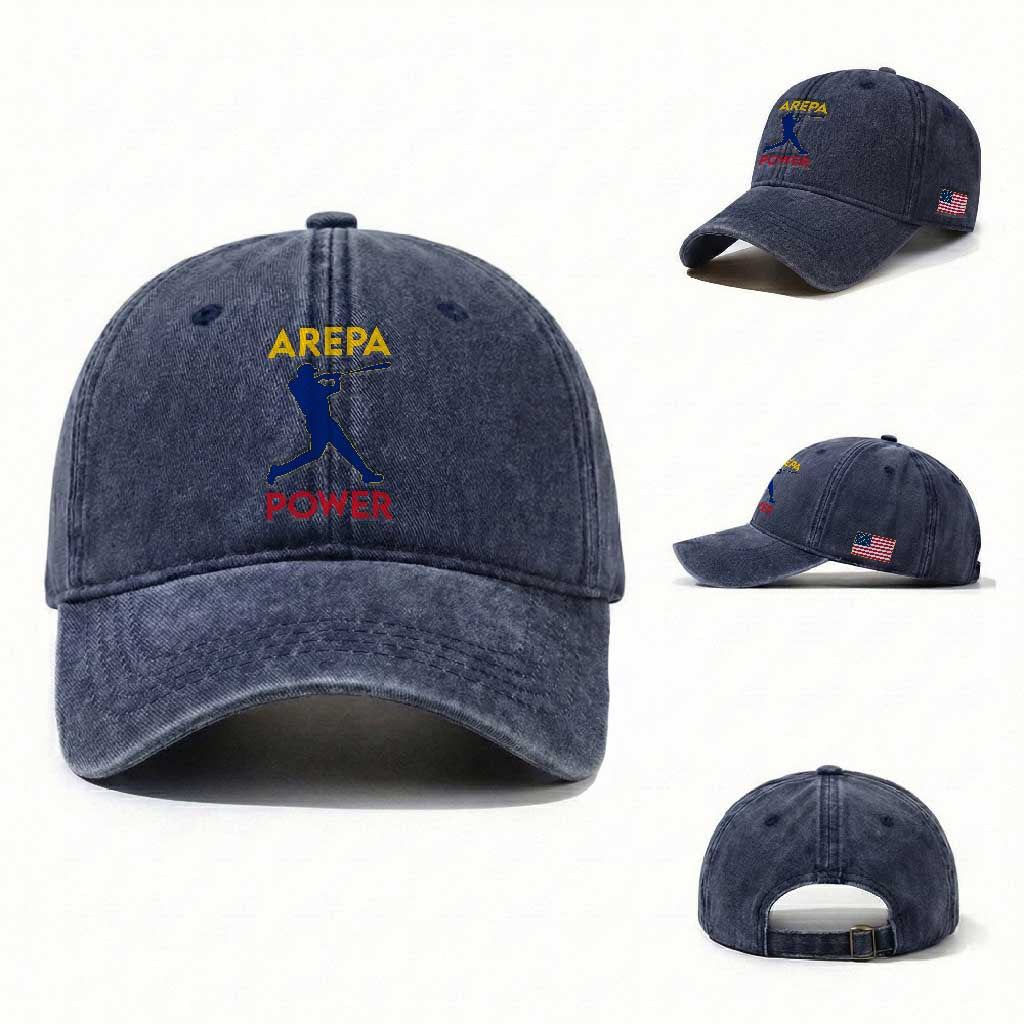 Arepa Power Baseball Batter Silhouette Washed Cotton Baseball Cap Venezuelan Pride Beisbol for Baseball Fans