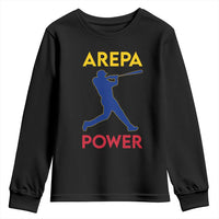 Arepa Power Baseball Batter Silhouette Youth Sweatshirt Venezuelan Pride Beisbol for Baseball Fans