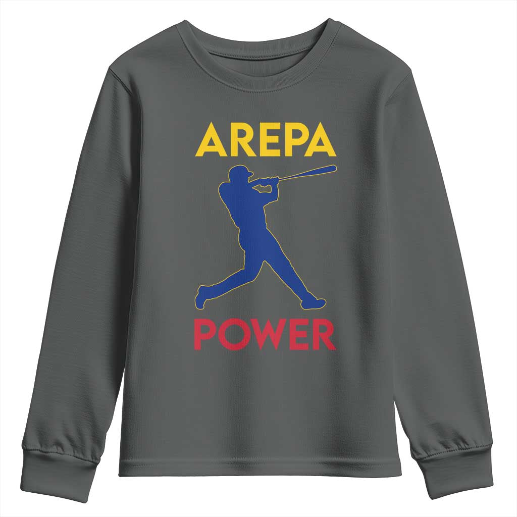 Arepa Power Baseball Batter Silhouette Youth Sweatshirt Venezuelan Pride Beisbol for Baseball Fans
