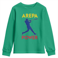 Arepa Power Baseball Batter Silhouette Youth Sweatshirt Venezuelan Pride Beisbol for Baseball Fans