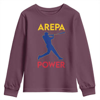 Arepa Power Baseball Batter Silhouette Youth Sweatshirt Venezuelan Pride Beisbol for Baseball Fans