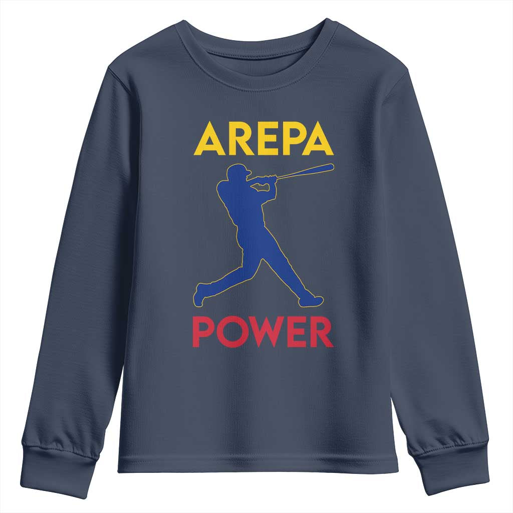 Arepa Power Baseball Batter Silhouette Youth Sweatshirt Venezuelan Pride Beisbol for Baseball Fans
