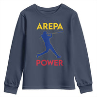 Arepa Power Baseball Batter Silhouette Youth Sweatshirt Venezuelan Pride Beisbol for Baseball Fans