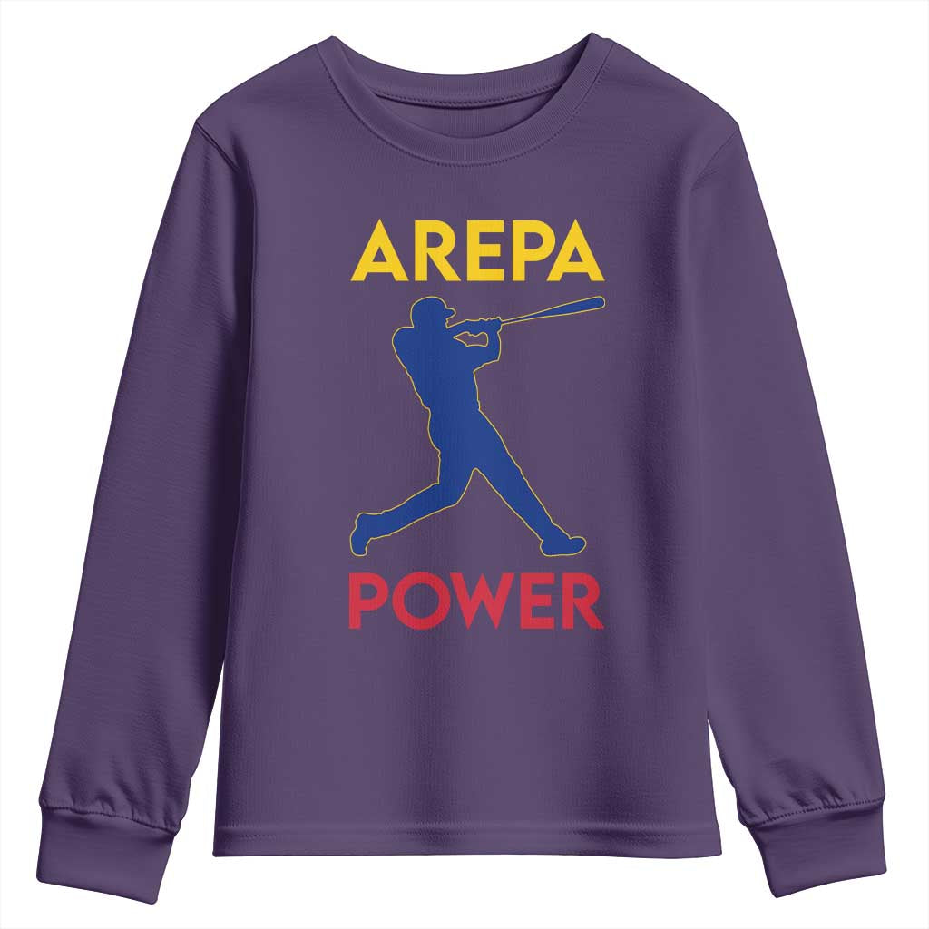 Arepa Power Baseball Batter Silhouette Youth Sweatshirt Venezuelan Pride Beisbol for Baseball Fans